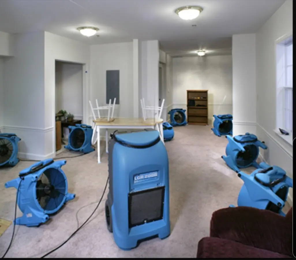 Air movers and dehumidifier setup for Water Damage Restoration in South Jordan